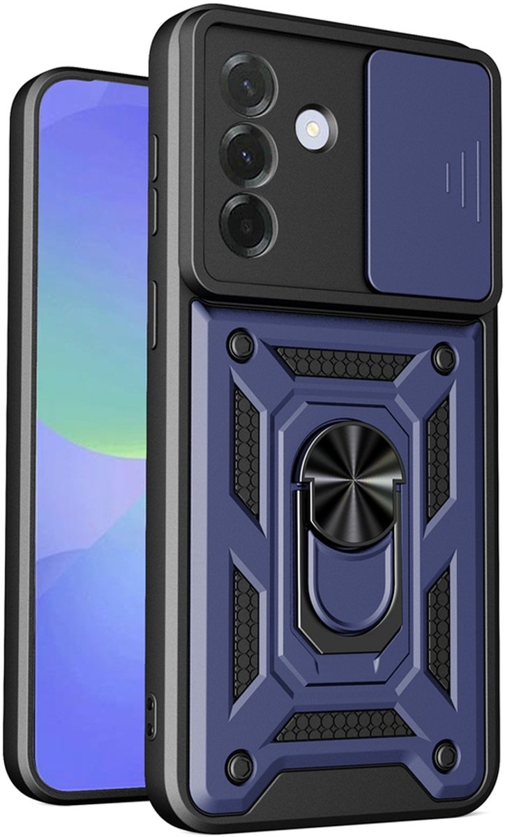 MobyDefend Hoesje - Geschikt voor Samsung Galaxy A37 - Pantsercase Met Draaibare Ring - Blauw