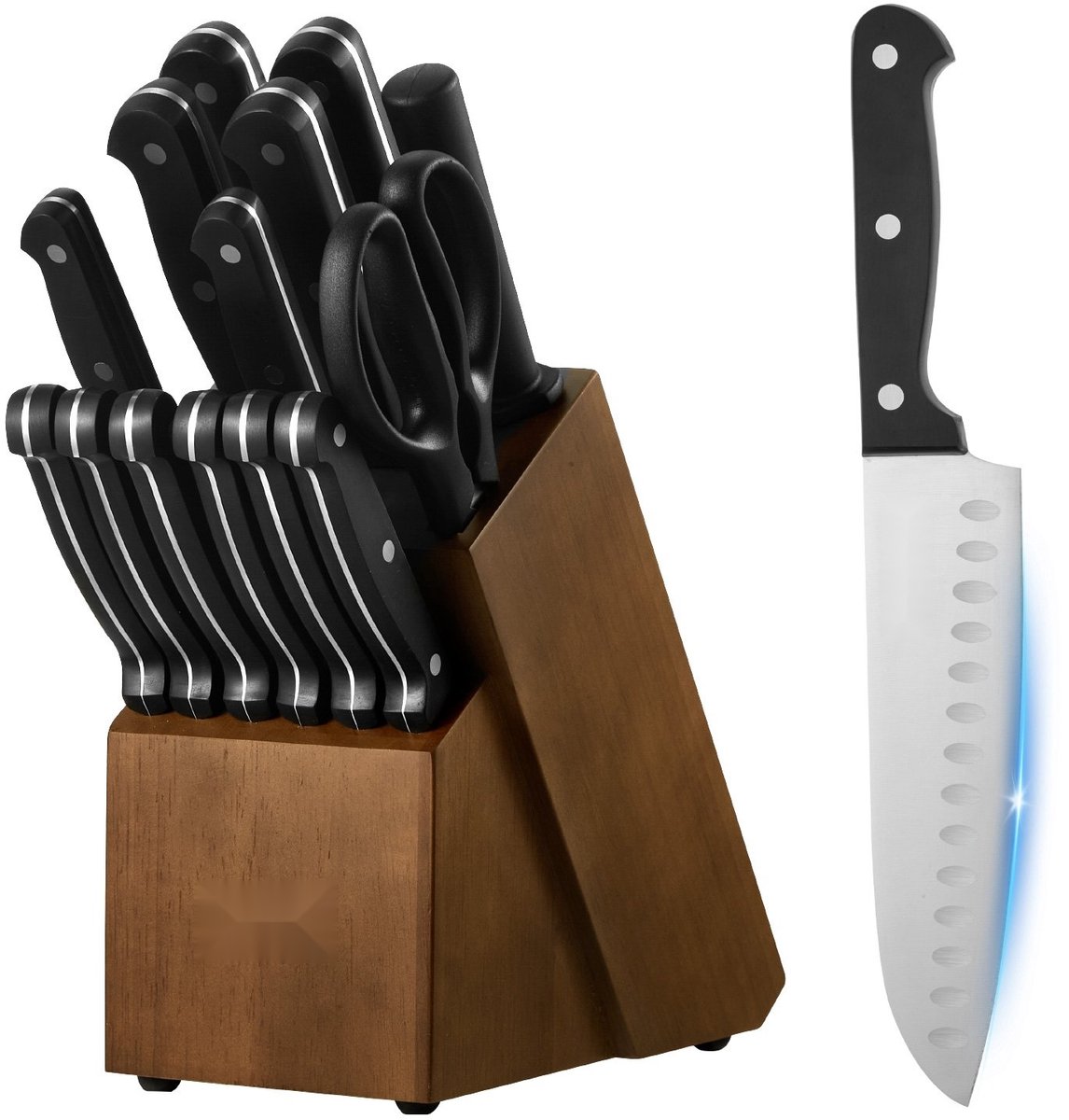 Keukenmessenset - 15-Delige Messenset Met Messenblok - Houten Blok + Slijpstaaf - Hoogwaardig Roestvrij Staal - Ergonomische ABS-Handgrepen - Precisiegeslepen Messen