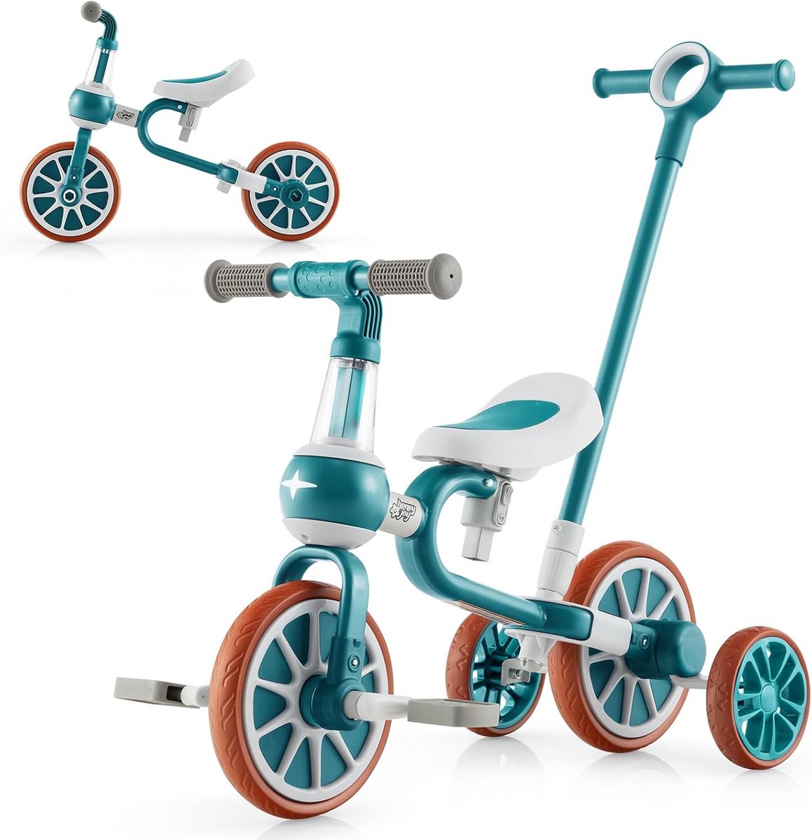 Kinderdriewieler 4-in-1 - Loopfiets Balansfiets - Leren Fietsen - Verstelbare Duwgreep - 2-4 Jaar - Groen