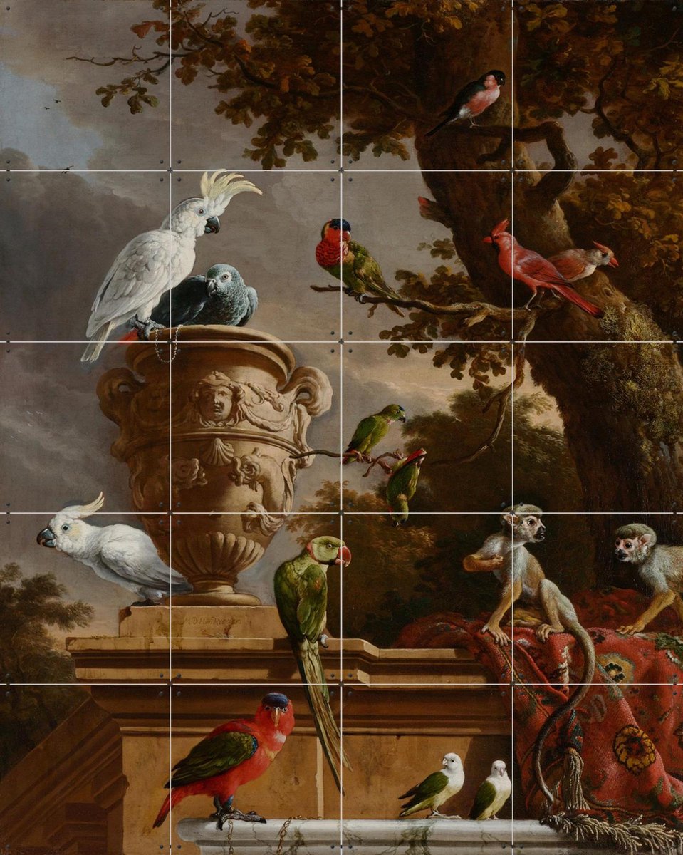 IXXI De Menagerie, Melchior d'Hondecoeter & Rijksmuseum - 80 x 100 cm - Gratis ophangtool - Grote wanddecoratie en posters - Klassiek, Vogels