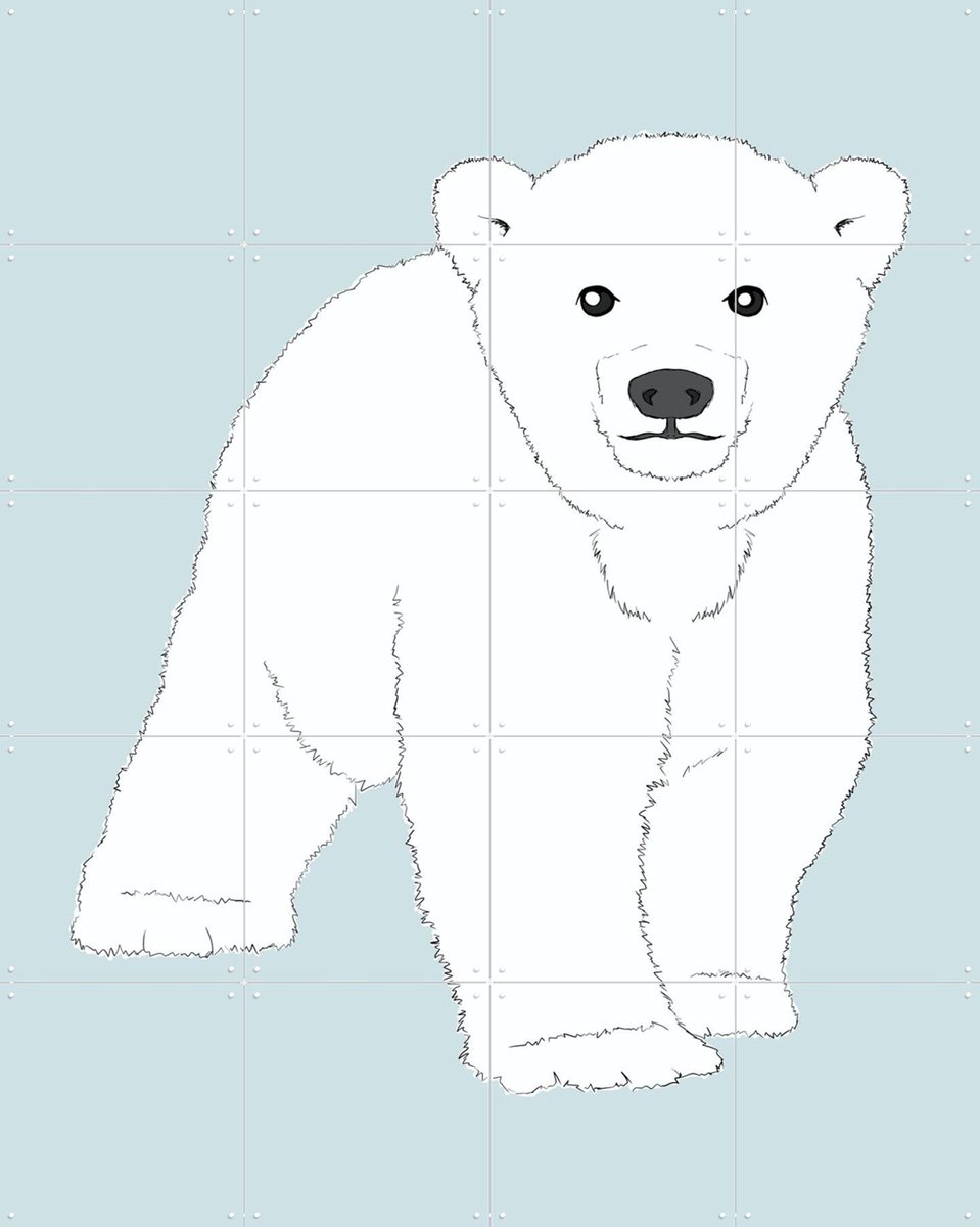 IXXI Baby Polar Bear, BAINAI - 80 x 100 cm - Gratis ophangtool - Grote wanddecoratie en posters - Cartoonesk, Line art, Illustraties, Speels