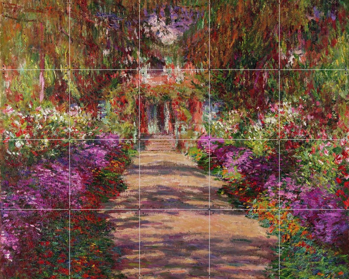 IXXI A Pathway in Monet's Garden, Claude Monet & Bridgeman Images - 100 x 80 cm - Gratis ophangtool - Grote wanddecoratie en posters - Kleurrijk