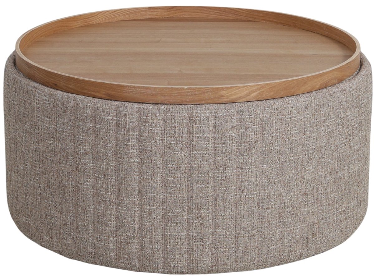 DÉJA Living Salontafel Angela - Taupe/Naturel - Ø80cm - Incl. Opbergruimte