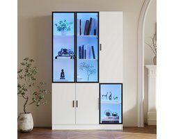 VVBV 120*35*200 cm vitrinekast, glazen vitrinekast, deur van 200 cm hoog, glazen kast met LED-verlichting, MultiStorage-boekenkast voor verzameling, slaapkamer, woonkamer, kantoor, kast met glazen deur en aluminium frame