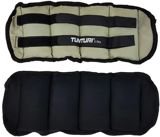 Set van twee grijze en zwarte enkel- of polsgewichten, 2.0kg.