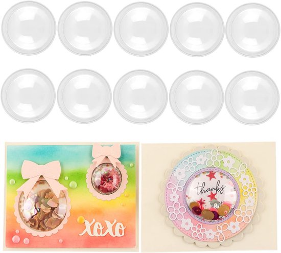 100 Stuks Transparante Plastic Potten + 13 Snijmatrijzen Voor Shakerkaarten – Koepels Met Zelfklevende Rand, Voor Kaarten Maken 2 miniatura