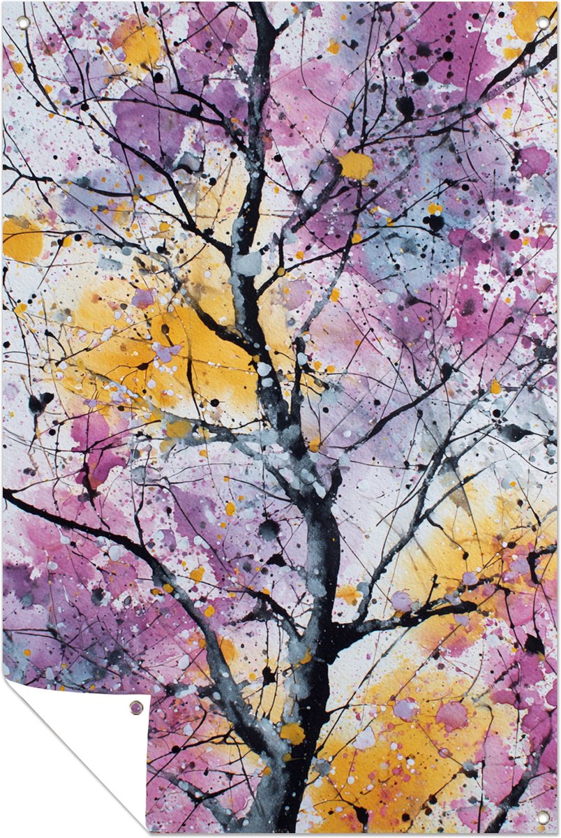 Bloesemboom - Wanddecoratie buiten - Schutting decoratie - Tuinposter - 100x150 cm