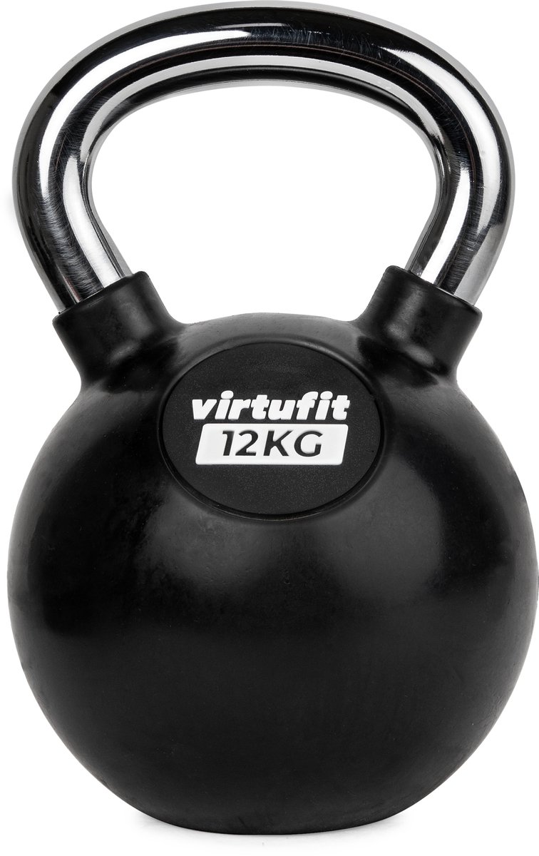 VirtuFit Kettlebell - Rubber/Chroom - 12 kg - Zwart - Sport Gewicht - Duurzaam Design - Ergonomische Handgreep - Geschikt voor CrossFit & Fitness - Conditietraining – foto 3