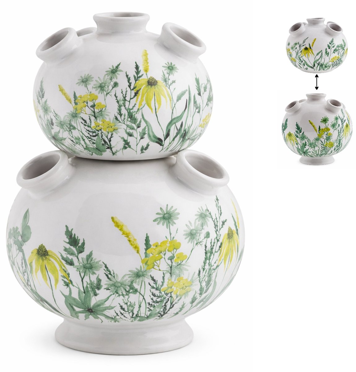 Benza Tulpenvaas Set van 2 – Stapelbaar – Keramiek – Botanisch – Bloemenvaas - Groen
