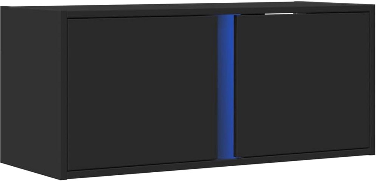 Zwarte Wandkast voor Televisie met LED Verlichting - Compacte TV Meubel