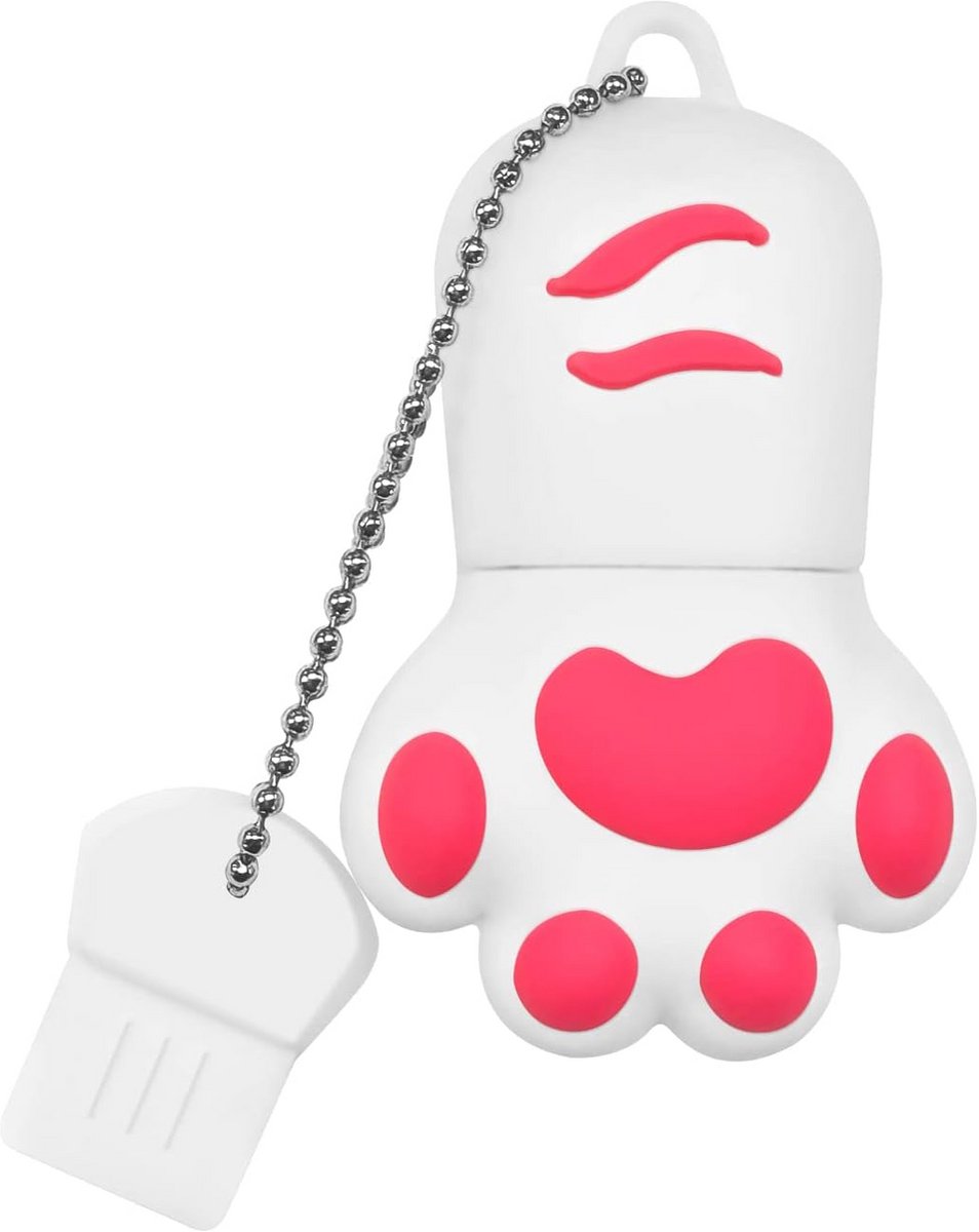 Schattige USB-stick Pootje 128GB - Compacte Mini Flashdrive USB 2.0 Wit