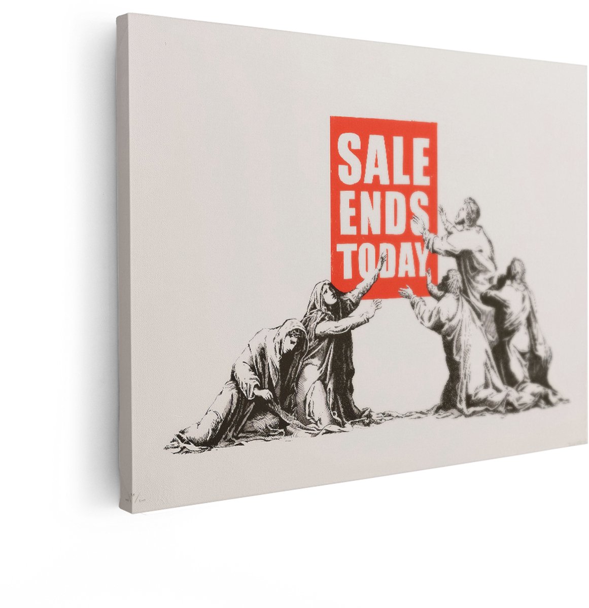 Artaza Canvas Schilderij Banksy Sale Ends Today - 40x30 cm - Wanddecoratie Pop Art - Muurdecoratie Modern Kunstwerk - Kamer Accessoires