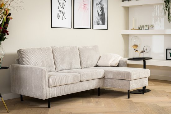 Canapé 3 Places Tissu Côtelé Naturel - Canapé Roard - 200x135cm - Giga Meubel