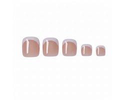 Boozyshop ® 30 pcs Press On Toe Nails French Manicure – Kunst Teennagels met French Design – Snelle & Makkelijke Pedicure – Verschillende Maten Genummerd – Inclusief Nagellijm & Prep Pad