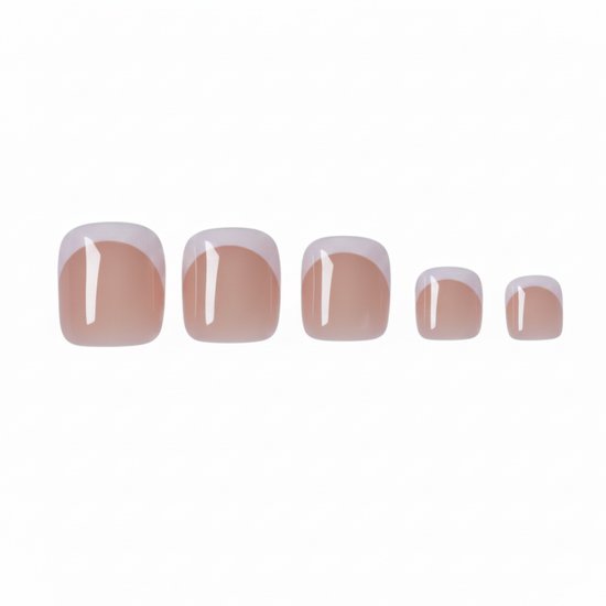 Boozyshop ® 30 pcs Press On Toe Nails French Manicure – Kunst Teennagels met French Design – Snelle & Makkelijke Pedicure – Verschillende Maten Genummerd – Inclusief Nagellijm & Prep Pad