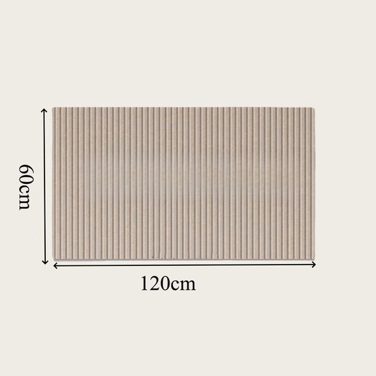 Beige vilten prikbord, 120 x 60 cm, met verticale ribben.
