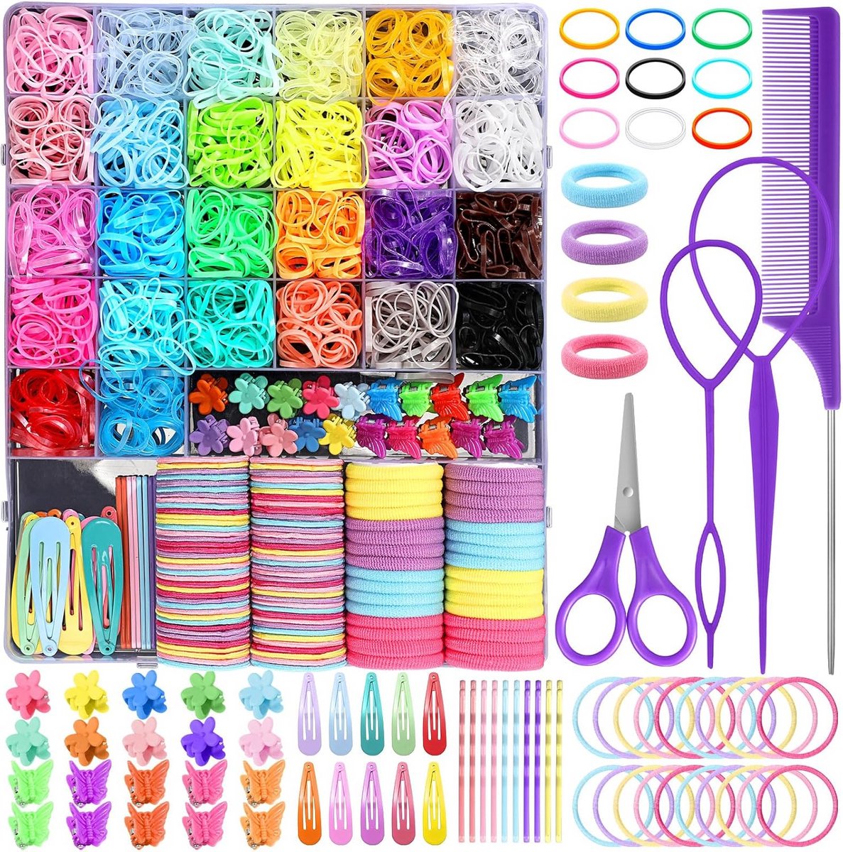 Grote Set Haaraccessoires voor Meisjes met Elastiekjes en Speldjes voor Alle Haartypes