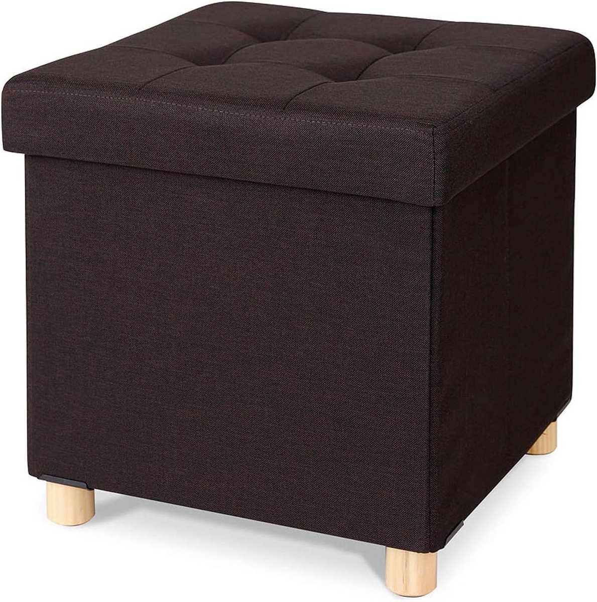 Opvouwbare Voetenbank met Opbergruimte en Houten Poten, Linnen, 38x38x38 cm, Bruin