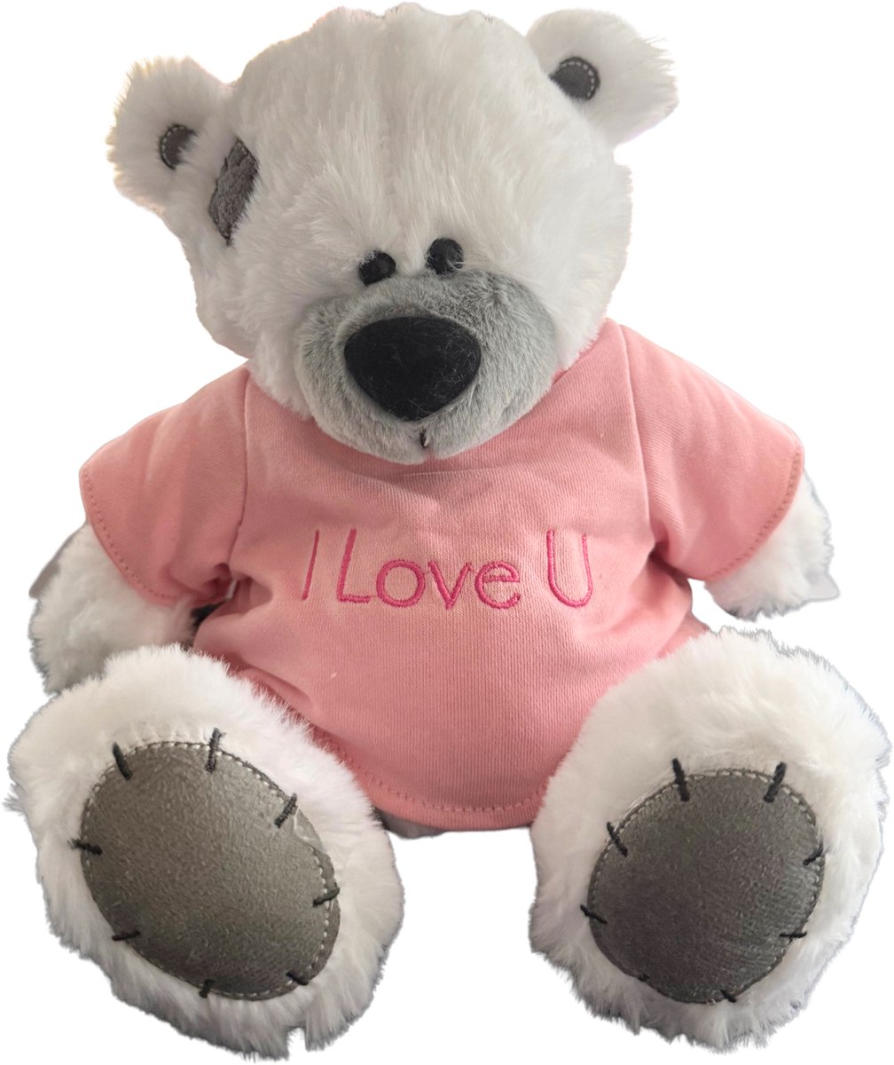 Schattige Witte Teddybeer met tekst I Love You – Beer Pluche Knuffel Wit met tekst I LOVE YOU 25 cm - Knuffelbeer - Teddybeer - Pluche beer- Perfect Cadeau voor Valentijn of Verjaardag