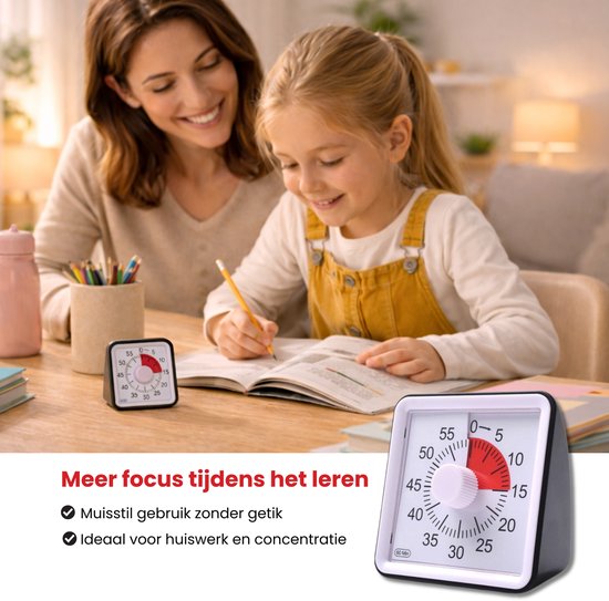FLOKOO Hoogwaardige Leerklok voor Kinderen - Timer Kind Zwart - Vergaderklok - Aftelklok -  Leerklokken - Kookwekker Analoog - Leer Klok kijken - Time - Educatieve Klok - Huiswerk Hulp - Educatief Speelgoed - Thuisonderwijs