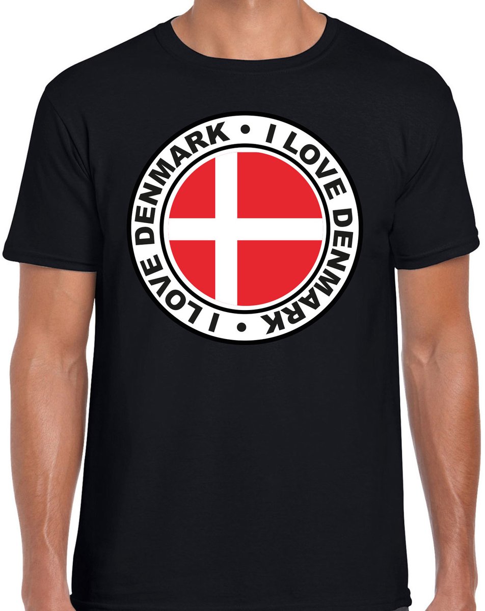 Bellatio Decorations Verkleed T-shirt voor heren - I love Denemarken - zwart - voetbal supporter - themafeest L