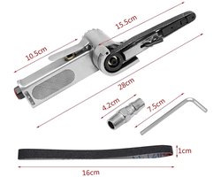 Pneumatische Bandschuurmachine - Luchtaangedreven Slijpmachine - Lichtgewicht Handmachine - Inclusief 25 Schuurbanden + Adapter op Ware Grootte + Sleutel