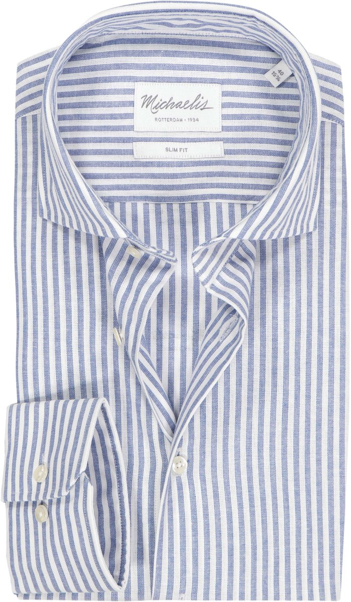 Michaelis slim fit heren overhemd - structuur - blauw met wit gestreept