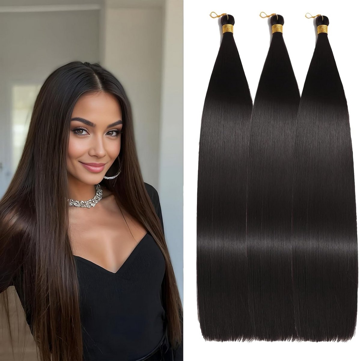 Rechte Haarverlengingen 24 Inch 150g, Synthetische Bundels voor Vlechten