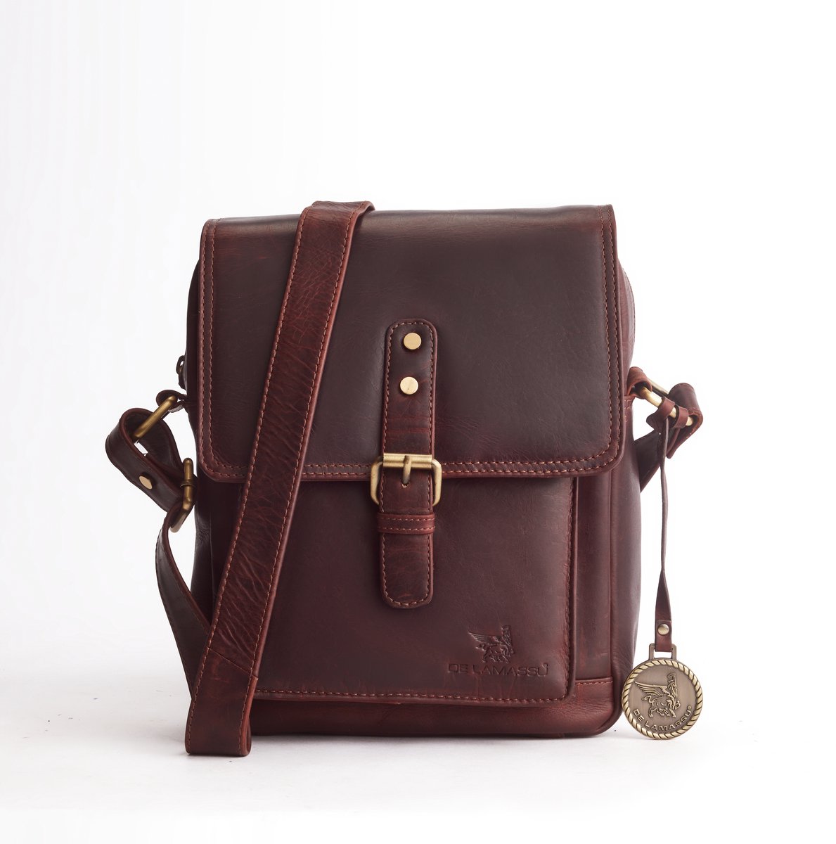 DE LAMASSU® (Lennox) unisex leren schoudertas van echt leer – schoudertas & crossbodytas – compact, vintage look – geschikt voor iPad Mini.