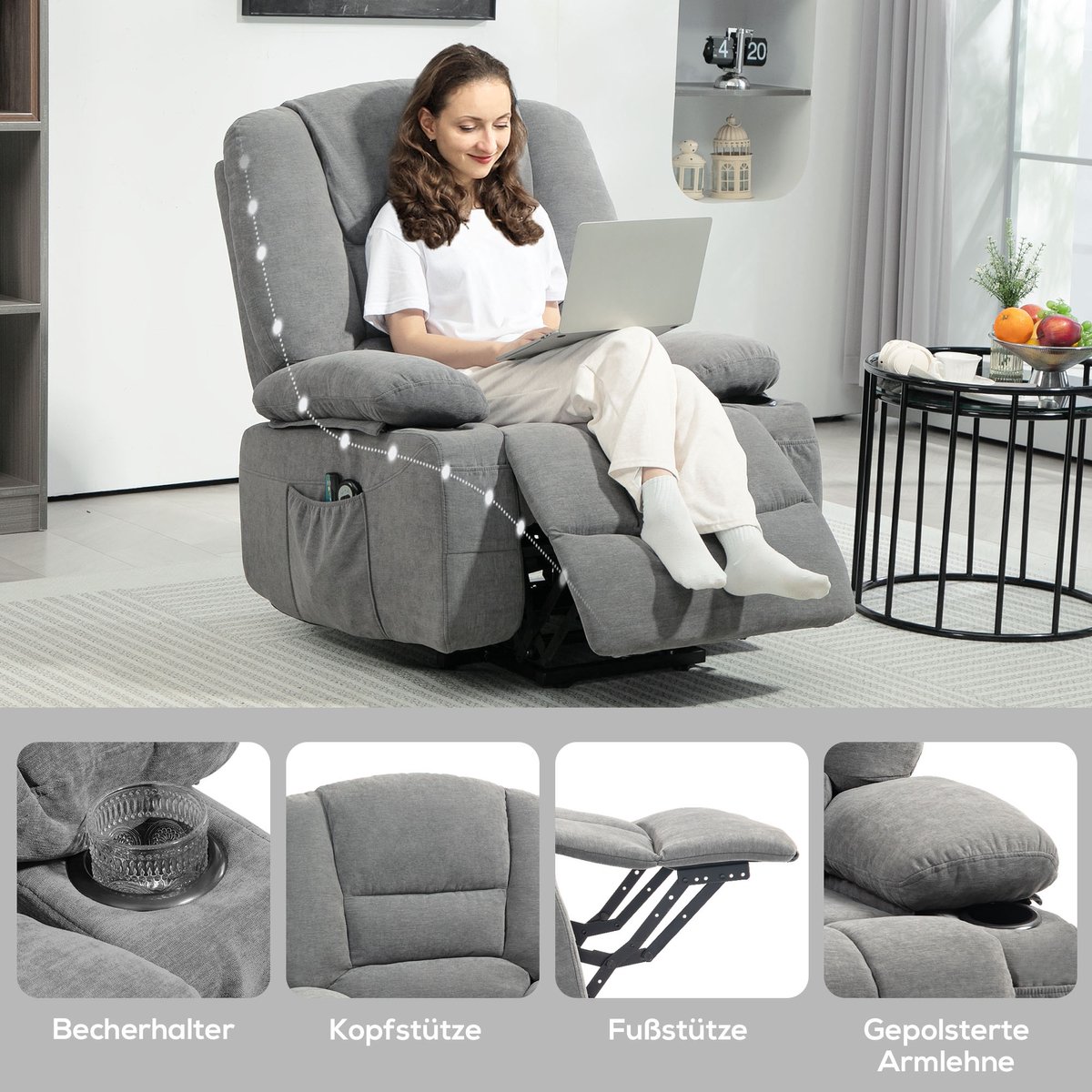 HOMCOM Relaxfauteuil met Sta-op en Massagefunctie - afbeelding 3