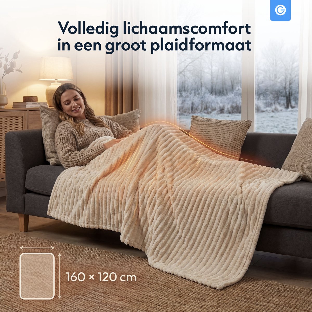 Elektrische Deken 160x120 cm - 9 Warmtestanden - Verwarmingsdeken met Instelbare Timer - Fleece Warmtedeken Elektrisch - Electrische Deken 1 Persoons - Bovendeken - Verwarmde Deken - Elektrische Plaid - Hitte Deken Warmte Dekens - Creme - Silvergear – foto 5