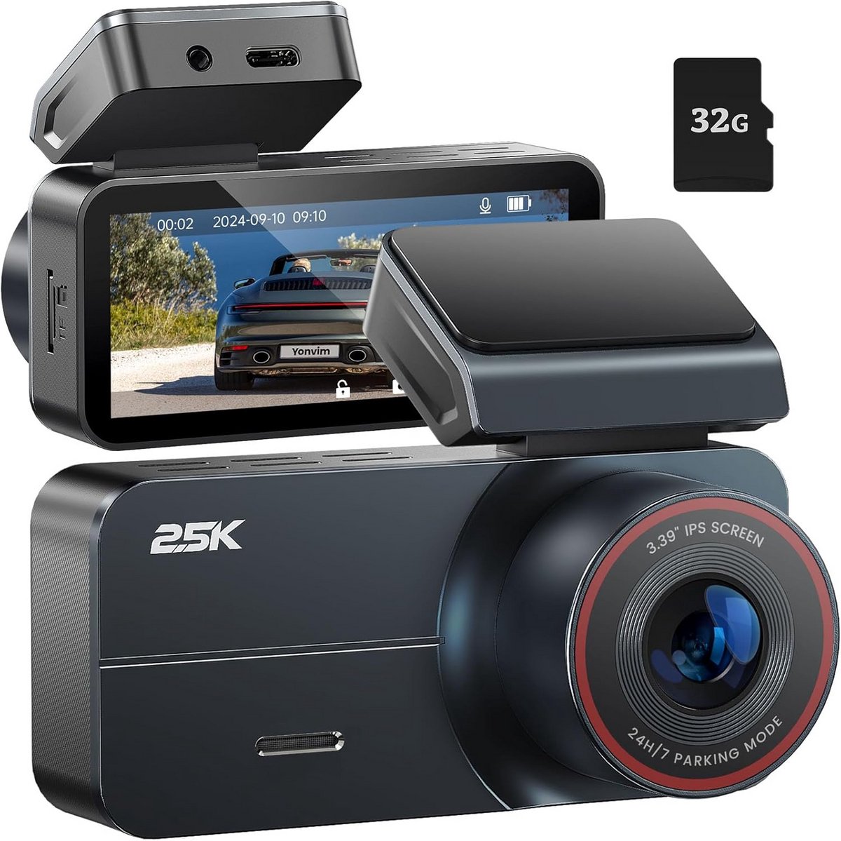 Auto Dashcam 2.5K QHD met 3.4 inch IPS Scherm