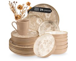 Moritz & Moritz MARIELLA 24-delig Serviesset 6 Persoons - Modern Borden Set in beige - Koffieservies met Borden, schalen en Kopjes - Combinatieservies
