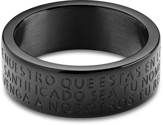 Zwarte ring met Spaanse tekst "Padre nuestro que estas en el cielo santificado sea tu nombre venga a nosotros tu reino".