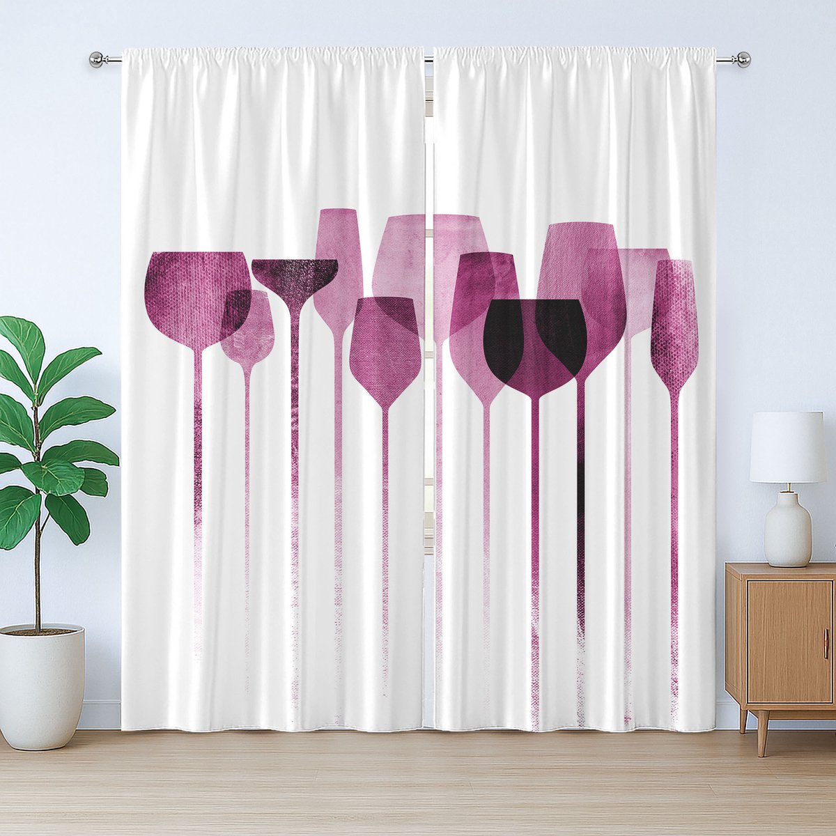 ABAKUHAUS Rustiek Wijngordijn, Feestglazen met Kunstwerk, met Bandjes voor de Woonkamer met Lussen en Haken, 280 x 245 cm, Fuchsia Paars