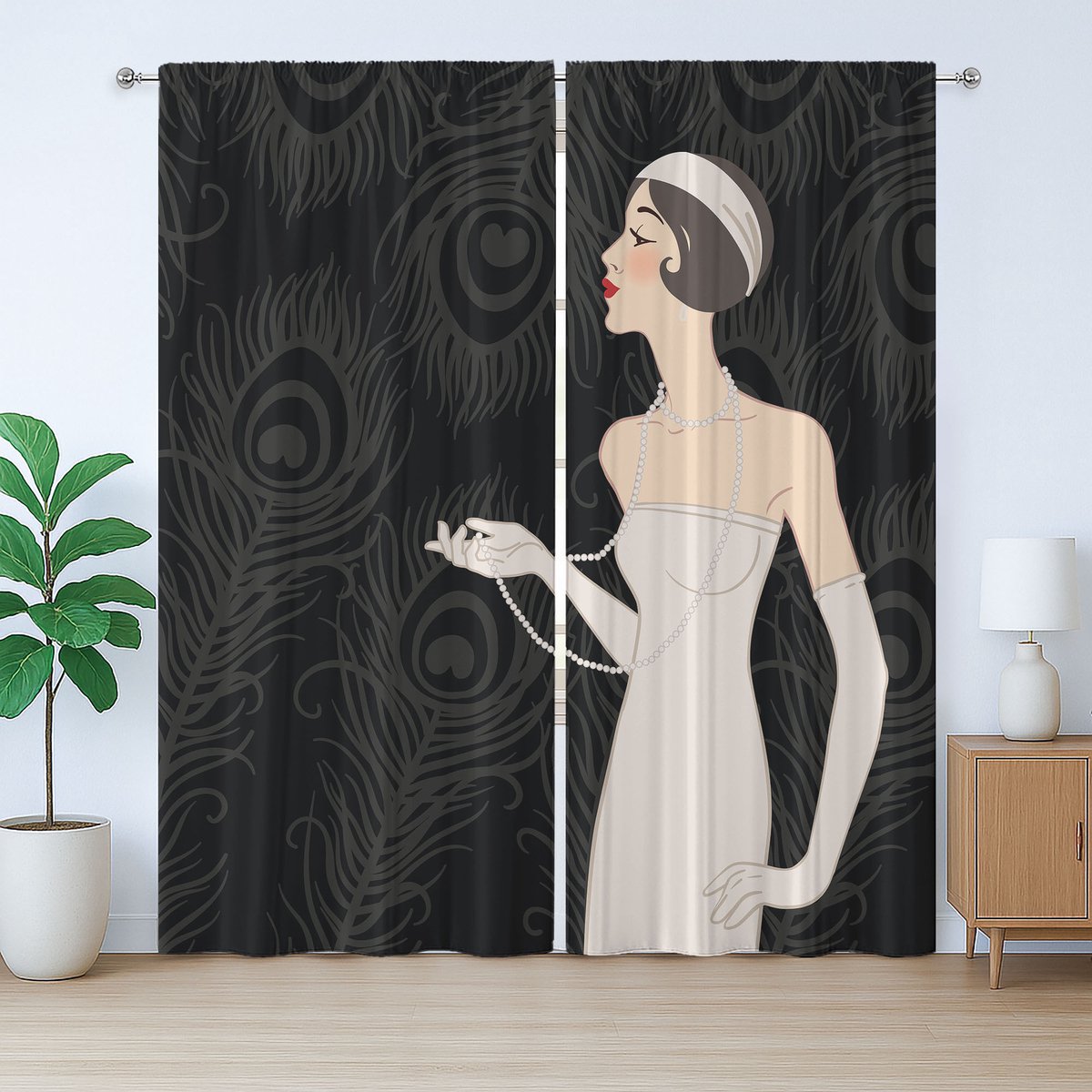 ABAKUHAUS Old Hollywood Rustiek Gordijn, Art Deco Design, met Bandjes, Lussen en Haken voor de Woonkamer, 280 x 175 cm, Houtskoolgrijs Beige