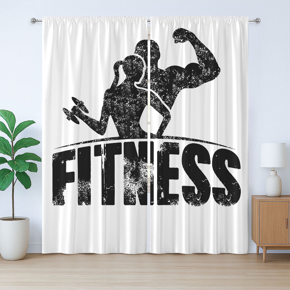 ABAKUHAUS Fitness Rustiek Gordijn, Grunge Sterke Man Vrouw, Slaapkamergordijn met Plooiing, Lussen en Haken, 280 x 260 cm, Zwart-wit