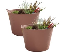 Excellent housewares Flexibele kuip / emmer - 2x - oudroze - 15 liter - kunststof - 35 x 28 cm