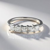 Cavill - Zilveren Ring Dames - 925 Sterling Zilver - 5 Princess Geslepen Zirkonen 0 972 ct - Elegant Smal Design - Lichtreflectie Ring 21x19 mm
