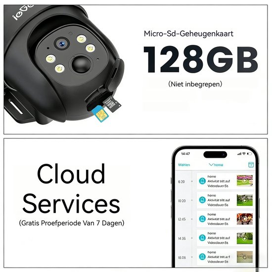 ieGeek Beveiligingscamera 4G LTE - Simkaart - Outdoor Zonne - 2K 3MP - 360° Draadloze Bewaking - Camerabewaking met Nachtzicht - IP66 Waterdichte Buitencamera Zonder Wifi - PIR-Detectie - App-Bediening - Tweeweg Audio van Merkloos — afbeelding 5