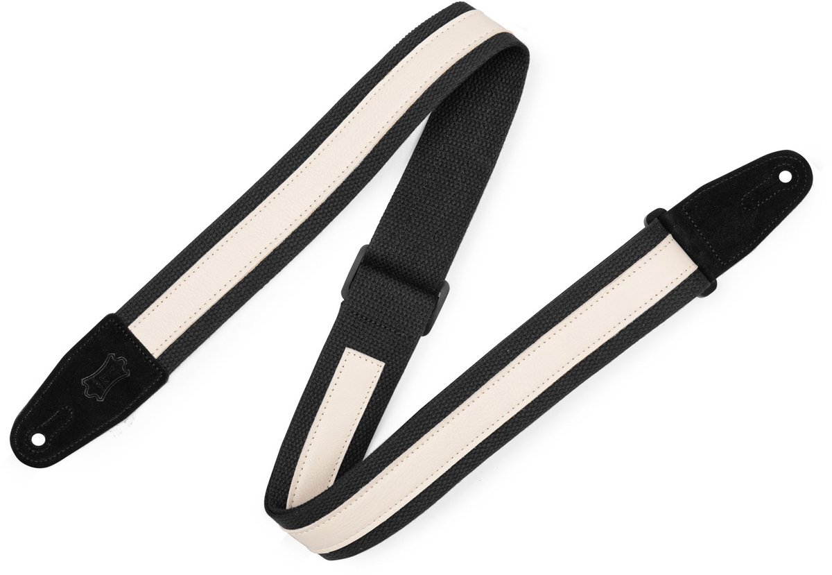 Levys Leathers MC2CG-BKCR katoenen gitaarband met lederen strook - zwart en wit