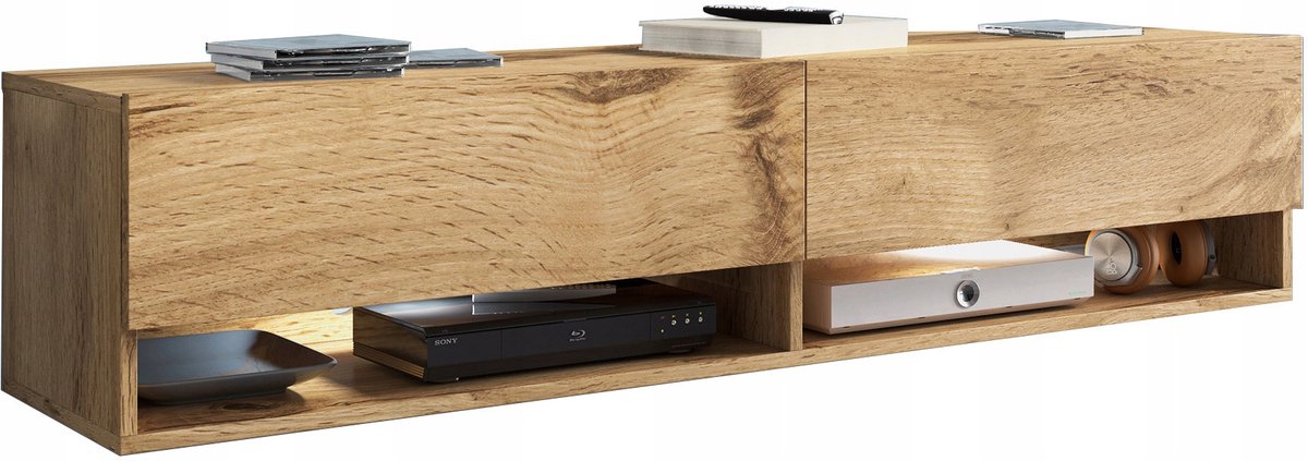 Bratex A140 - TV-meubel - 140 cm breed - Mat Wotan Eiken - Hangend of Staand - Greeploos