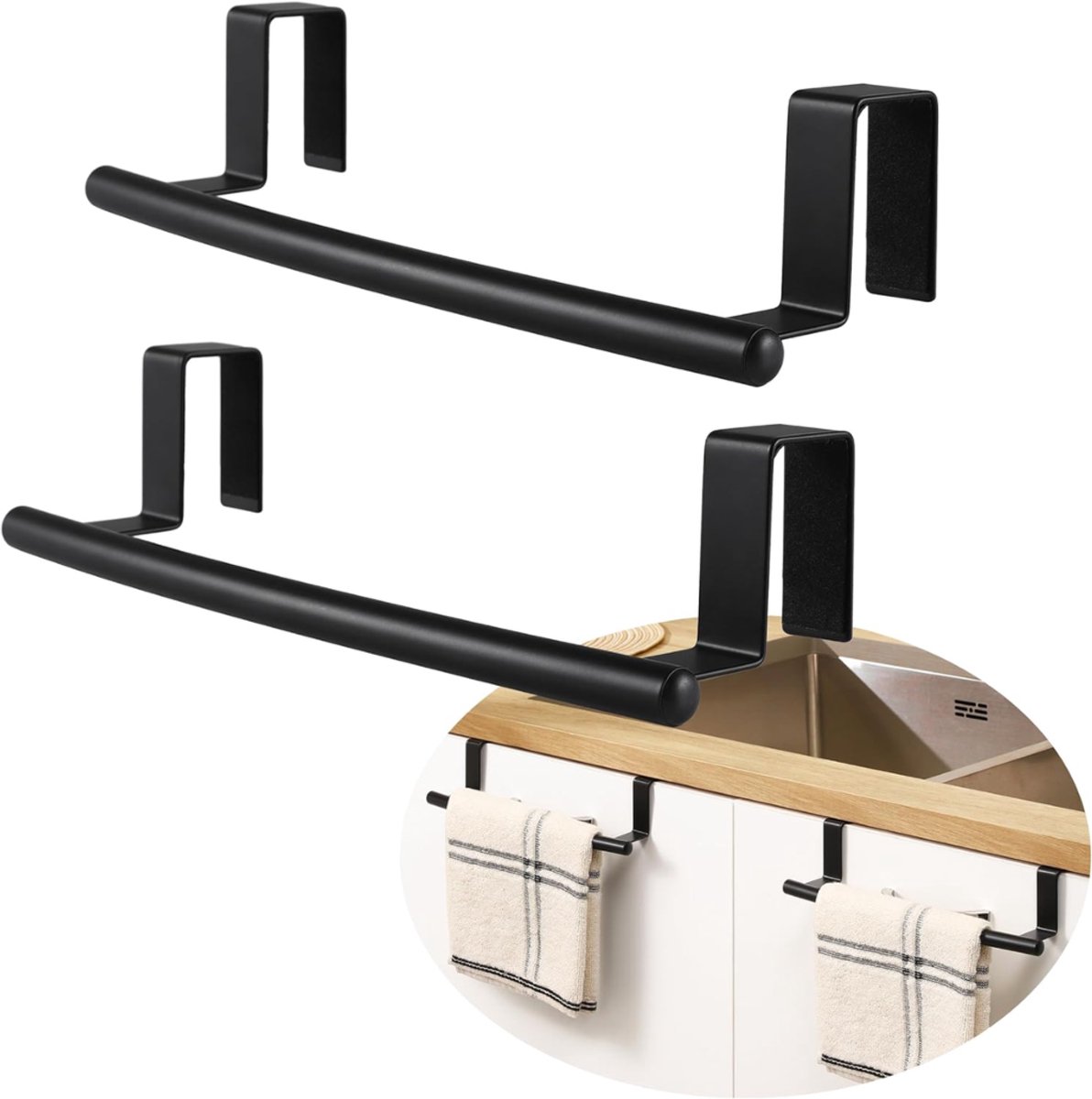 SNJY® Vaatdoekhouder - Aanrecht Organiser - Theedoekhouder - 7,6L x 26,4B x 5,7H cm - Zwart