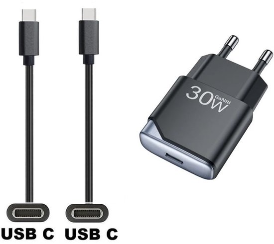 OneOne 30W snellader + 1,5m sterke USB C naar C kabel. GAN lader. PD PPS oplader adapter past op Universeel Emporia, Bea-Fon / Beafon, Doro, Evolveo, Denver, Fysic, Hammerhead
