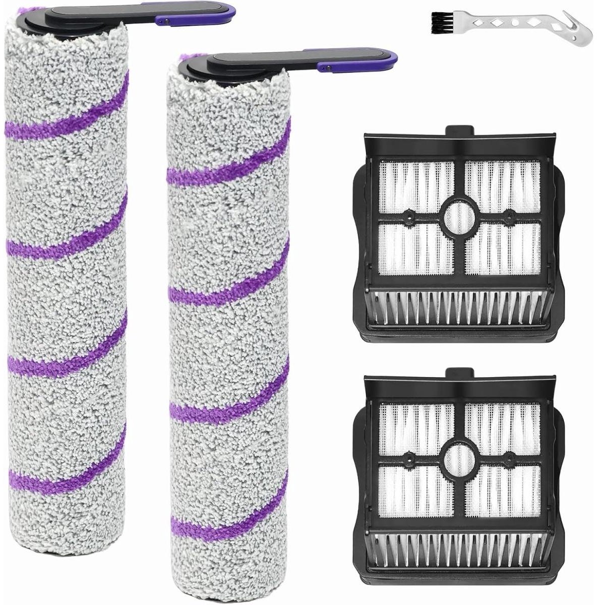 GELLDG Stofzuigeraccessoires - Vervangende rolborstels - Nat en droog gebruik - Inclusief 2 rolborstels, 2 filters en 1 reinigingsborstel - Geschikt voor Rowenta X-Clean 10 en Narwal S20 Pro