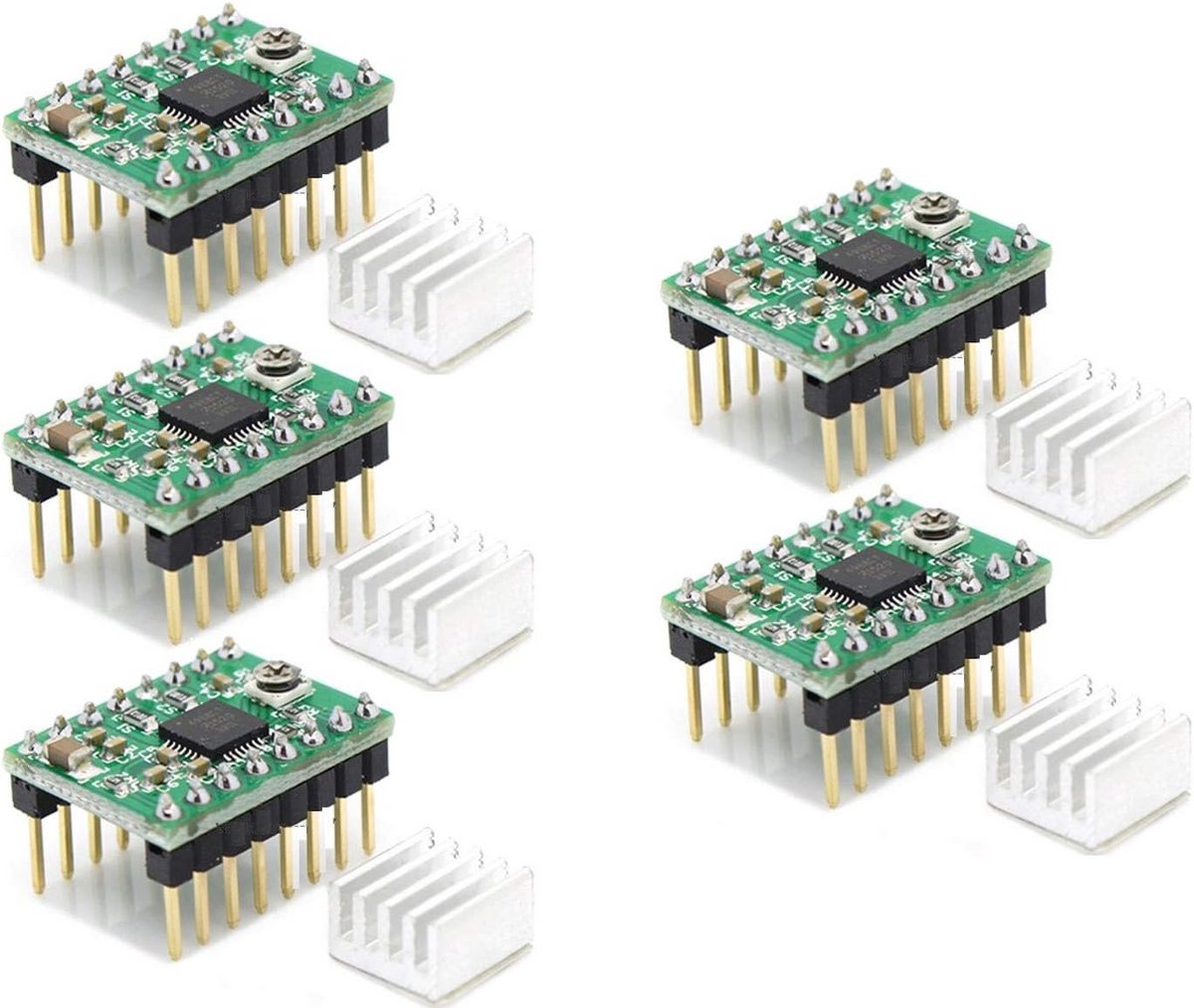 5 Stuks Stappenmotor Driver Module met Koellichaam Microstepping Driver