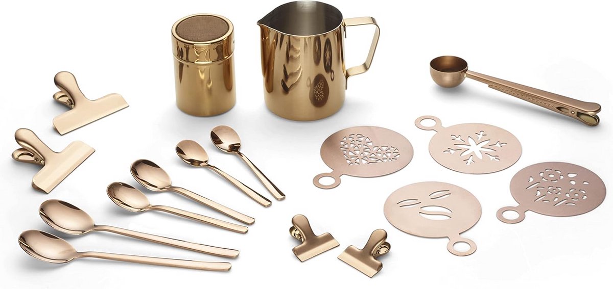 Uitgebreide Koffie Accessoireset met Melkopschuimkan en Latte Art Sjablonen