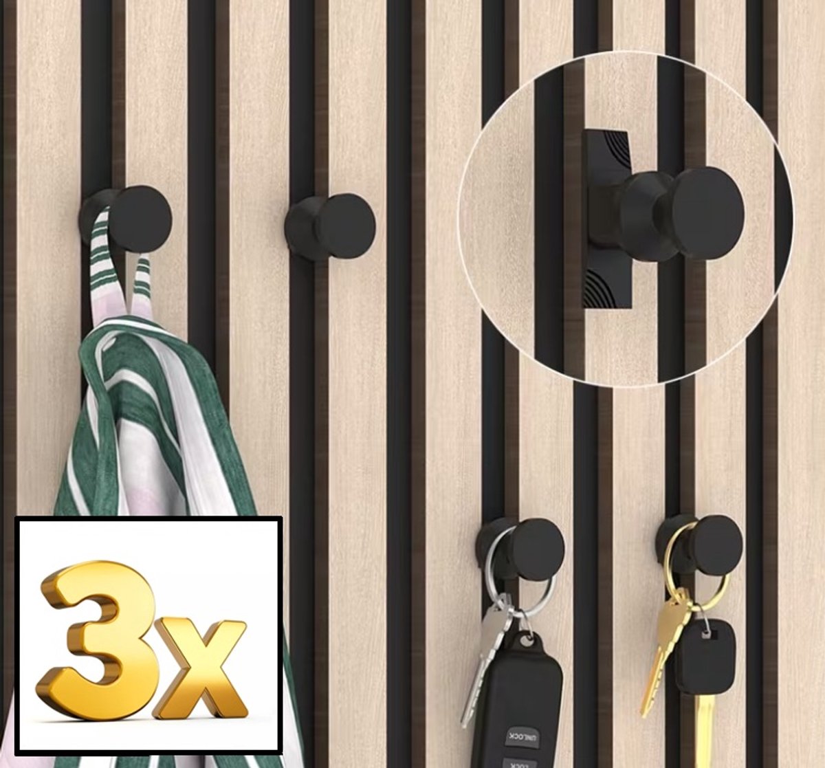Telestore - 3 stuks - wandpaneel haak schroef kapstok - Ophangclips voor akoestisch wandpa