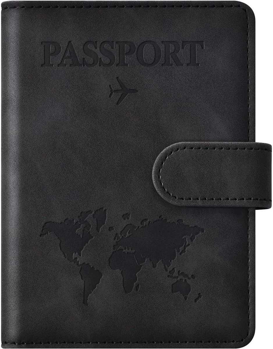Travelhawk Paspoorthoesje - paspoorthouder - Travel Wallet - Organizer - RFID - Wereldkaart - PU Leer - Zwart