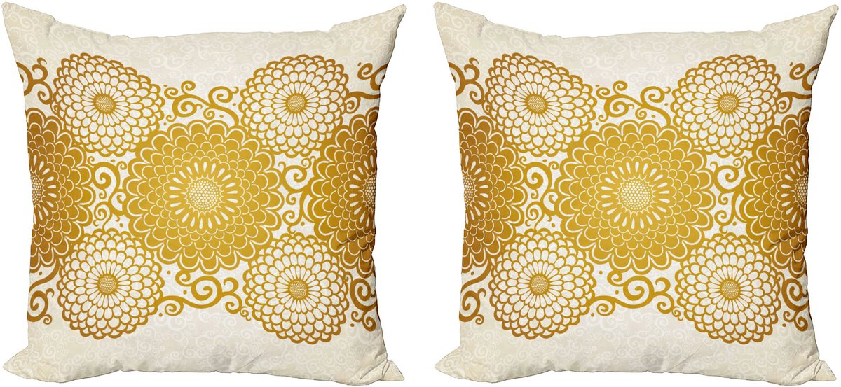 ABAKUHAUS Mandala Decoratieve Kussenhoes, Set van 2, Lente Bloemenrand, 45x45 cm, Eierschaal Aardegeel